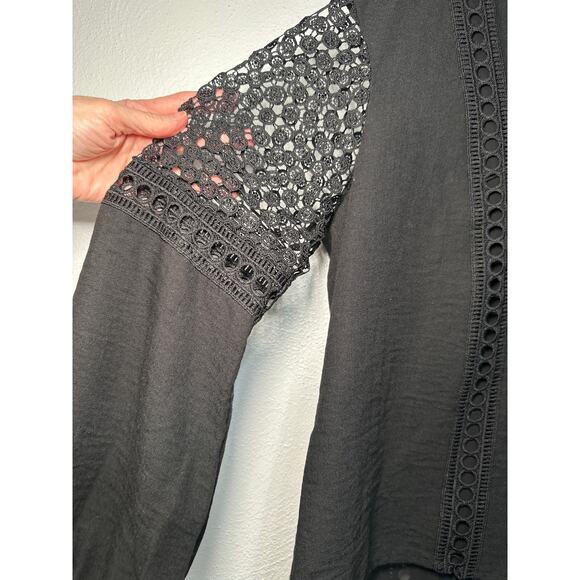 TUCKERNUCK Eyelet Jane Blouse Top M Black Bishop Sleeve Sheer Layer Coquette - Picture 3 of 14